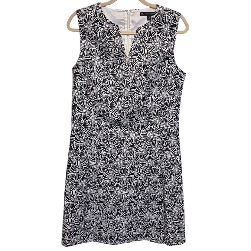 Brooks Brothers 346 Black White Floral Print Sleeveless Pleated Dress